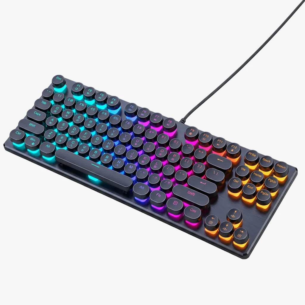 Gaming Keyboard, Mouse & Headset Combo | Blue LED Backlit Retro Round Keys | Wired