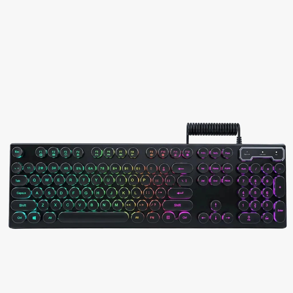 Gaming Keyboard, Mouse & Headset Combo | Blue LED Backlit Retro Round Keys | Wired