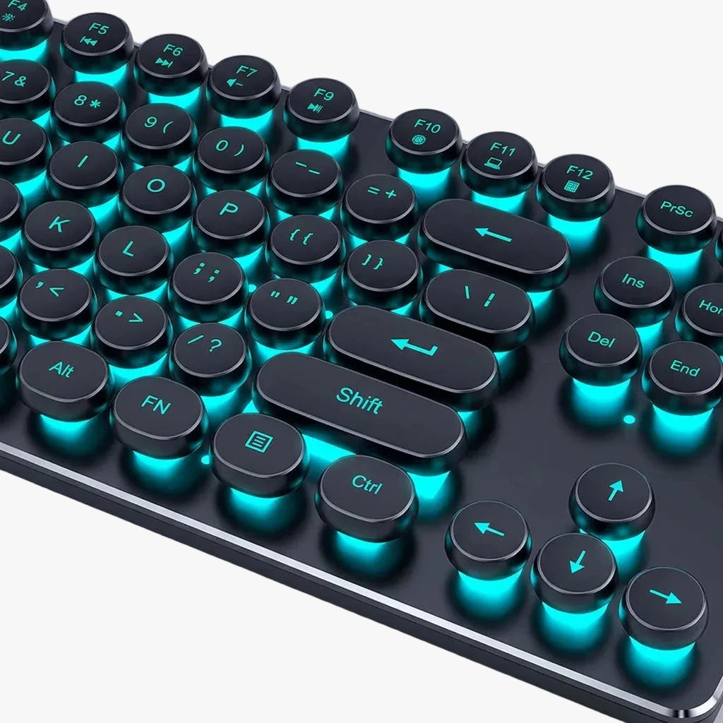 Gaming Keyboard, Mouse & Headset Combo | Blue LED Backlit Retro Round Keys | Wired